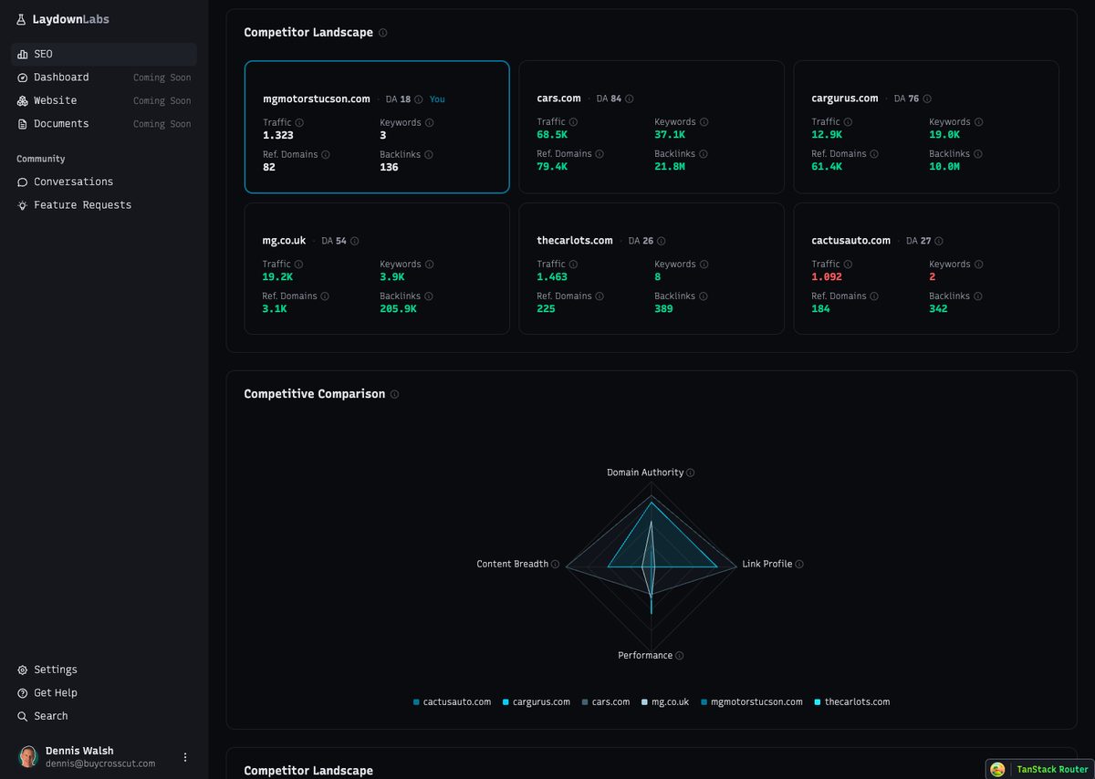 SEO competitor landscape showing domain authority, traffic, and keyword comparisons